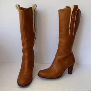 UGG mid-calf brown leather shearling boots, 8